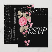 ストリングラお洒落イト黒RSVP インビテーションポストカード (正面/裏面)