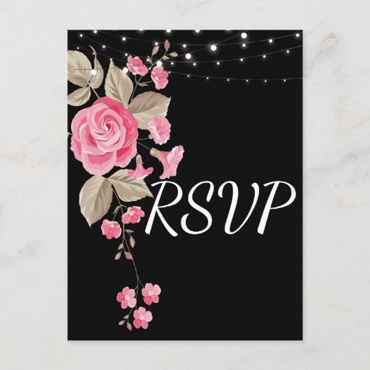 ストリングラお洒落イト黒RSVP インビテーションポストカード (正面)