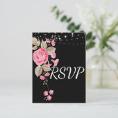 ストリングラお洒落イト黒RSVP インビテーションポストカード (スタンド正面)