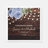 ストリングライッ素朴トブルーフローラウェディングレセプション スタンダードカクテルナプキン (正面)