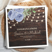 ストリングライッ素朴トブルーフローラウェディングレセプション スタンダードカクテルナプキン