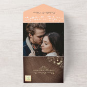 ストリングライツウッド素朴ピーチ結婚ーズ オールインワン招待状 (外側)