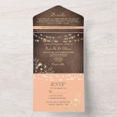 ストリングライツウッド素朴ピーチ結婚ーズ オールインワン招待状 (内側)