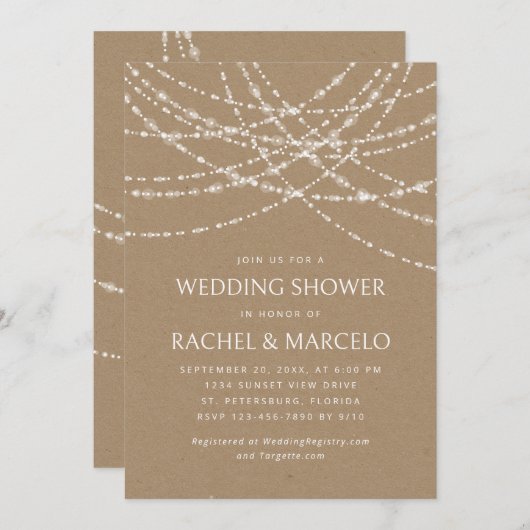 ストリングライツクラフトカップルウェディングシャワー 招待状 (正面/裏面)