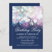 ストリングライツグラムネイビーヴィンテージ誕生日パーティー 招待状 (正面/裏面)