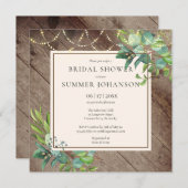 ストリングライツグリーン素朴ブライダルシャワー 招待状 (正面/裏面)