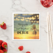 ストリングライツサンセットビーチ結婚式 スタンダードカクテルナプキン (インサイチュ)