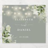 ストリングライツセージ緑のフローラ結婚緑 スパークリングワインラベル (シングルラベル)