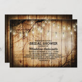 ストリングライツツリーヴィンテージバーンウッドブライダルシャワー 招待状 (正面/裏面)