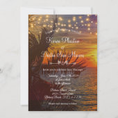 ストリングライツトロピカルパームツリーズビーチ結婚式 招待状 (正面)