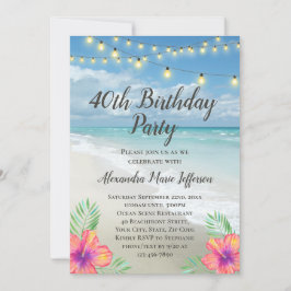 ストリングライツトロピカルルアウ(ハワイ式宴会)ビーチ40th Birthday 招待状