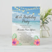 ストリングライツトロピカルルアウ（ハワイ式宴会）ビーチ40th Birthday 招待状 (スタンド正面)