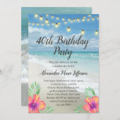 ストリングライツトロピカルルアウ(ハワイ式宴会)ビーチ40th Birthday 招待状 (正面/裏面)
