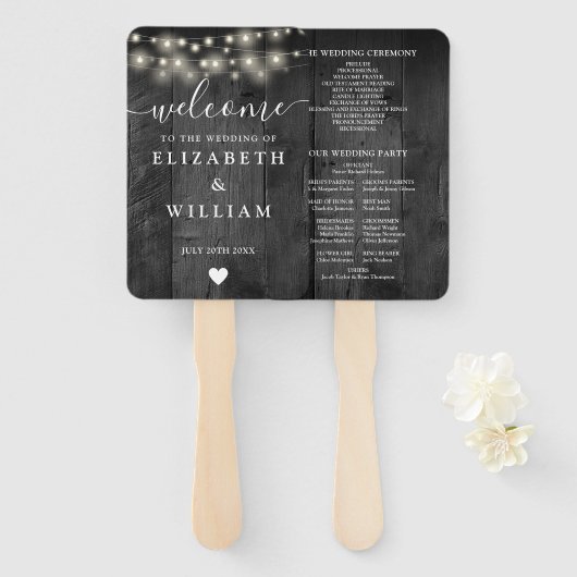 ストリングライツブラックバーンウッド結婚式 プログラム ハンドファン (正面&裏面)