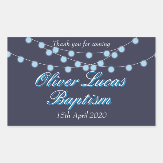 ストリングライツブルーバプテスマ《キリスト教》洗礼式や命名式賛成 長方形シール (正面)