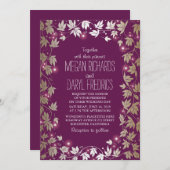 ストリングライツプラムと金ゴールド庭園の結婚式 招待状 (正面/裏面)