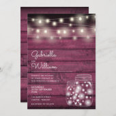 ストリングライツメイスンジャース素朴ウッド結婚ズ 招待状 (正面/裏面)