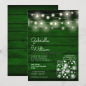 ストリングライツメイスンジャース素朴グリーンウッド結婚ズ 招待状 (正面/裏面)