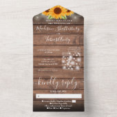 ストリングライツメイスンジャース素朴サンフラワー結婚ズ オールインワン招待状 (内側)