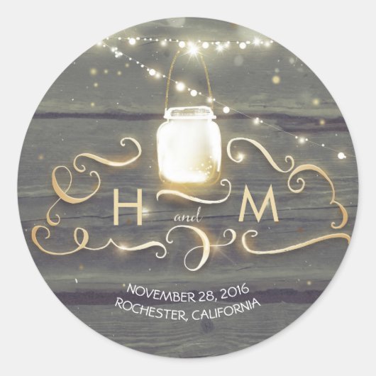 ストリングライツメイスンジャー素朴ウッドイニシャル ラウンドシール (正面)