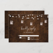 ストリングライツメイソンジャース素朴ウッドウェディングRSVP 出欠カード (正面/裏面)