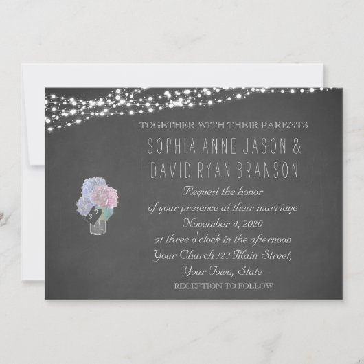 ストリングライツメイソンジャールシャルボードウェディング招待 招待状 (正面)