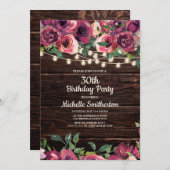 ストリングライツ素朴パープルフローラ30th誕生日 招待状 (正面/裏面)