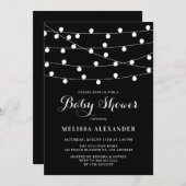 ストリングライトお洒落ブラックベビーシャワー 招待状 (正面/裏面)