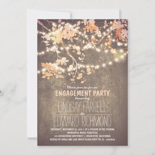 ストリングライトかわいいファンシー婚約パーティ 招待状 (正面)