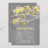 ストリングライトかわいいファンシー婚約パーティ 招待状 (正面/裏面)