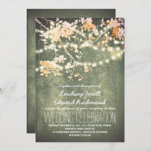 ストリングライトかわいいファンシー結婚式招待状 招待状 (正面/裏面)