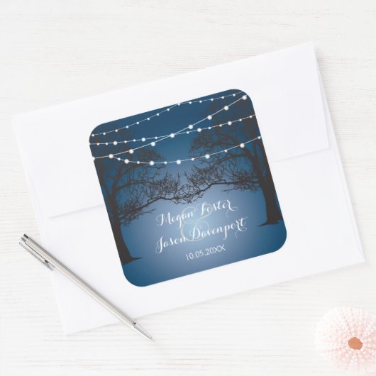 ストリングライトとツリー結婚式用シール スクエアシール (封筒)