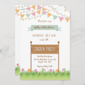 ストリングライトとパーティーフラグ赤ちゃんシャワー 招待状 (正面/裏面)