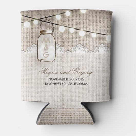 ストリングライトとメイソンのジャー素朴ラップ 缶クーラー (正面)