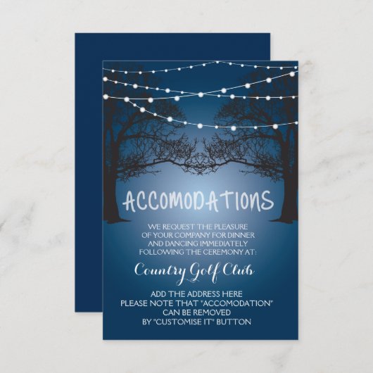 ストリングライトとモダンなツリーの宿泊カード エンクロージャーカード (正面/裏面)