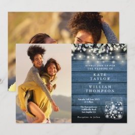 ストリングライトとルーストジャーのグリーン2枚組 ウェディング 招待状