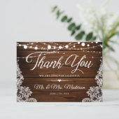 ストリングライトとレース素朴ウッド結婚ズ サンキューカード (スタンド正面)