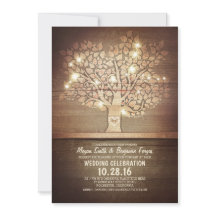 ストリングライトと素朴なツリー結婚式招待状