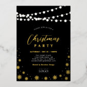 ストリングライトと雪 | 会社ロゴホリデーパーティー 箔招待状 (正面)