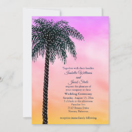 ストリングライトのヤシの木のサンライズウェディング招待状 招待状