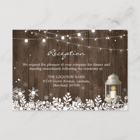ストリングライトの冬の結婚式の披露宴の詳細 エンクロージャーカード (正面)