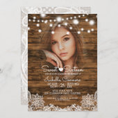 ストリングライトの木とレースのスイート16パーティー 招待状 (正面/裏面)