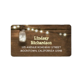 ストリングライトの石工の瓶を持つ素朴な住所 シール