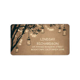 ストリングライトの石工の瓶を持つ素朴な住所 シール