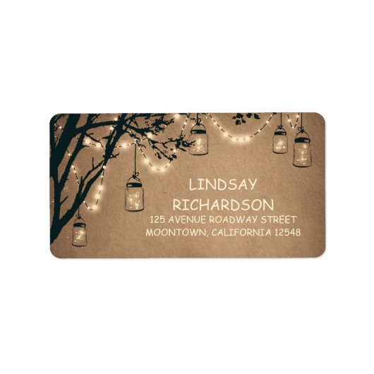 ストリングライトの石工の瓶を持つ素朴な住所 シール (正面)