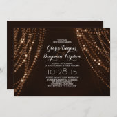 ストリングライトの背景 ラスティックカントリーウェディング 招待状 (正面/裏面)