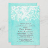 ストリングライトの青い婚約パーティ 招待状 (正面/裏面)