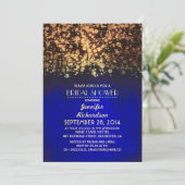 ストリングライトの青と金ゴールドブライダルシャワー 招待状 (スタンド正面)