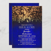 ストリングライトの青と金ゴールドブライダルシャワー 招待状 (正面/裏面)