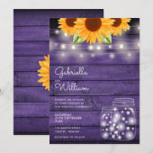 ストリングライトひまわりメイソンジャー パープルウェディング 招待状 (正面/裏面)